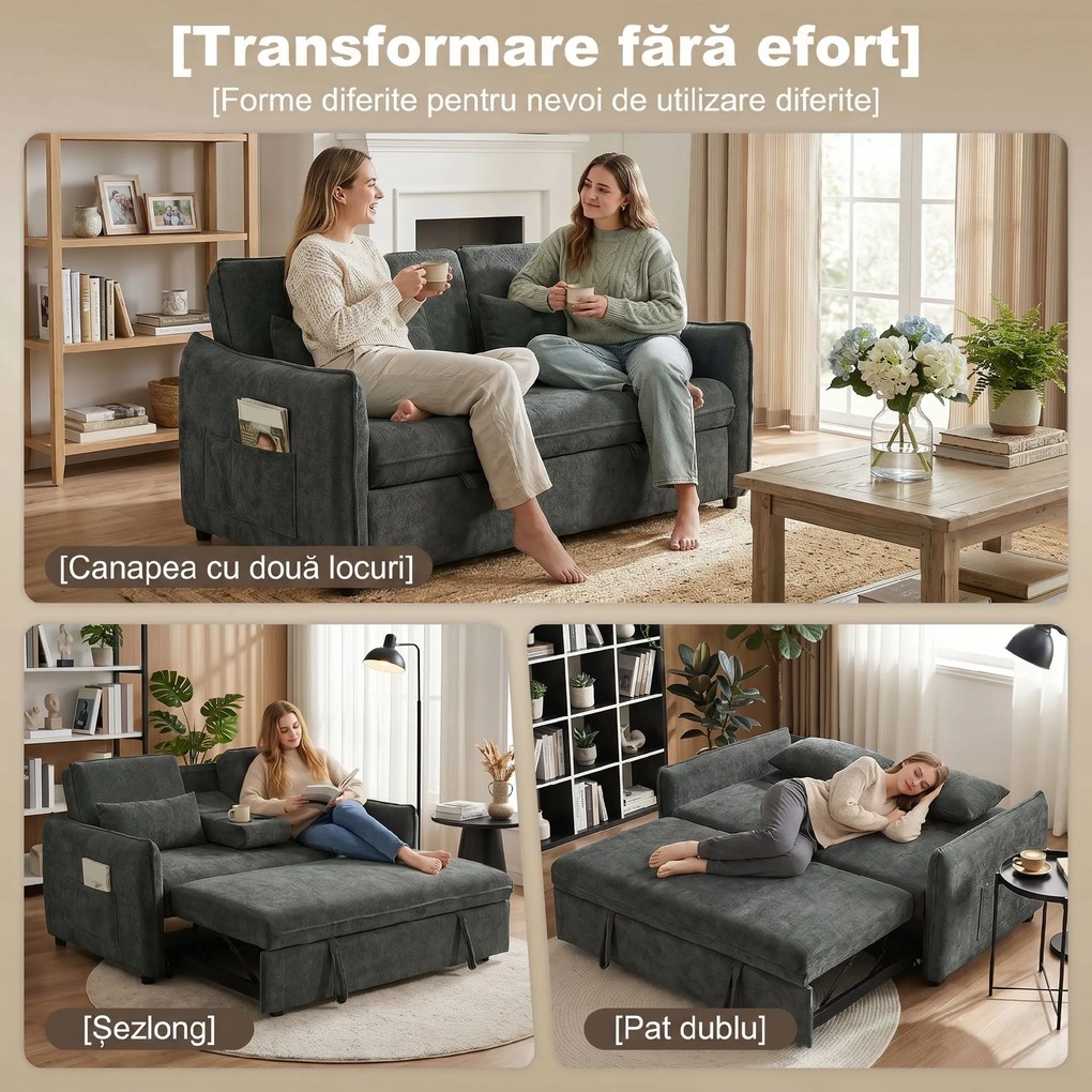HOMCOM Canapea mică extensibilă cu saltea integrată | Aosom Romania