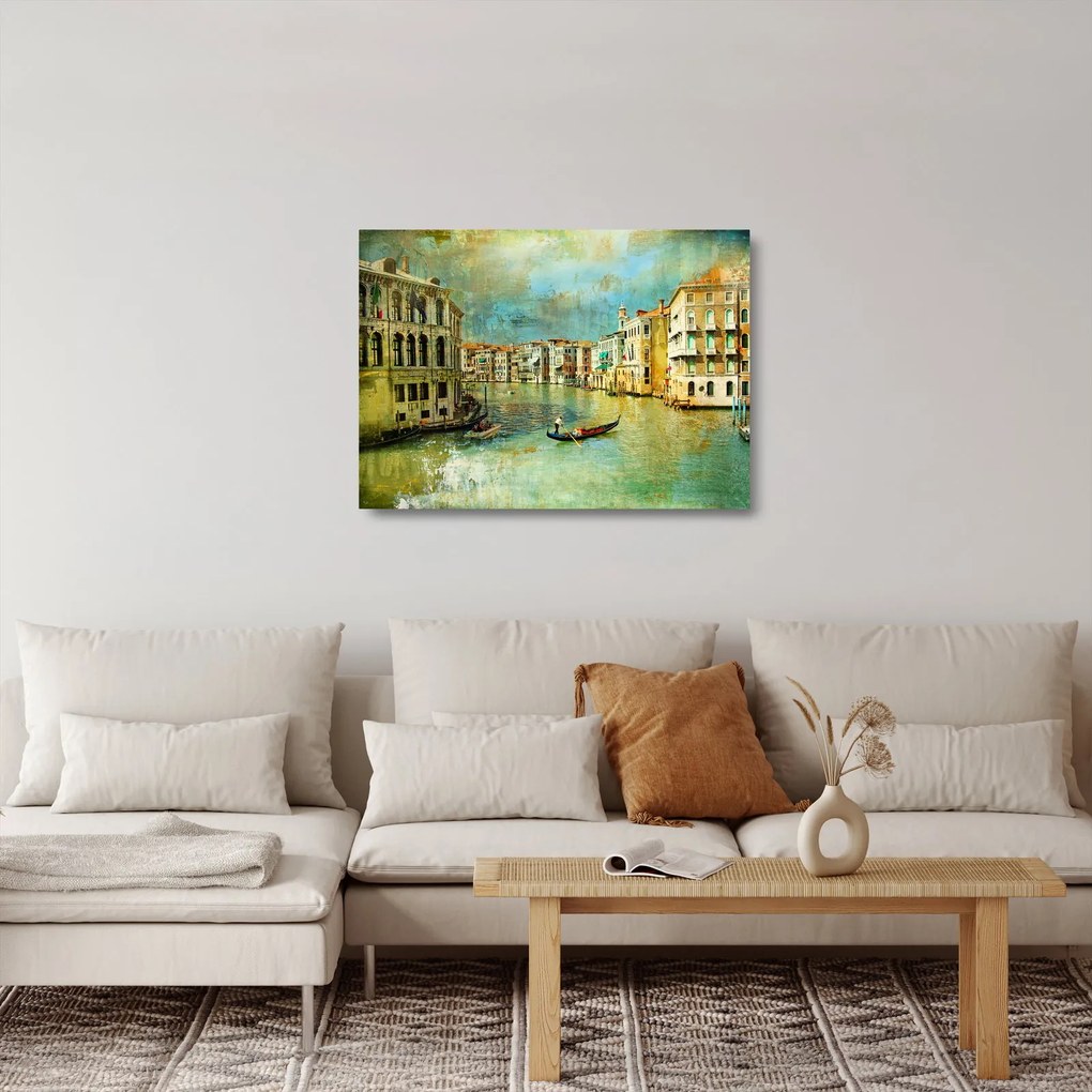 Tablou pe sticlă - Canalul de la Veneția și gondole (70x50 cm)
