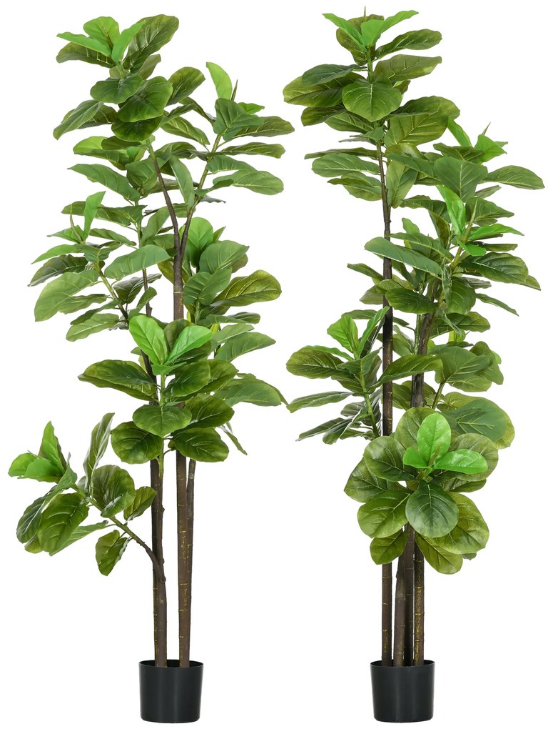 HOMCOM Set de 2 plante artificiale Figuier à feuilles de violon Ficus Lyrata înălțime 180cm cu ghiveci | Aosom Romania