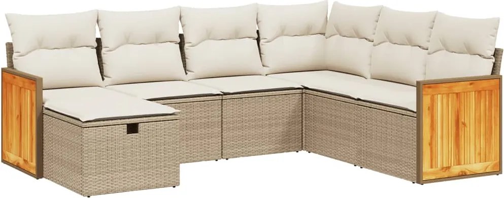 vidaXL Set canapele de grădină, 7 piese, cu perne, bej, poliratan