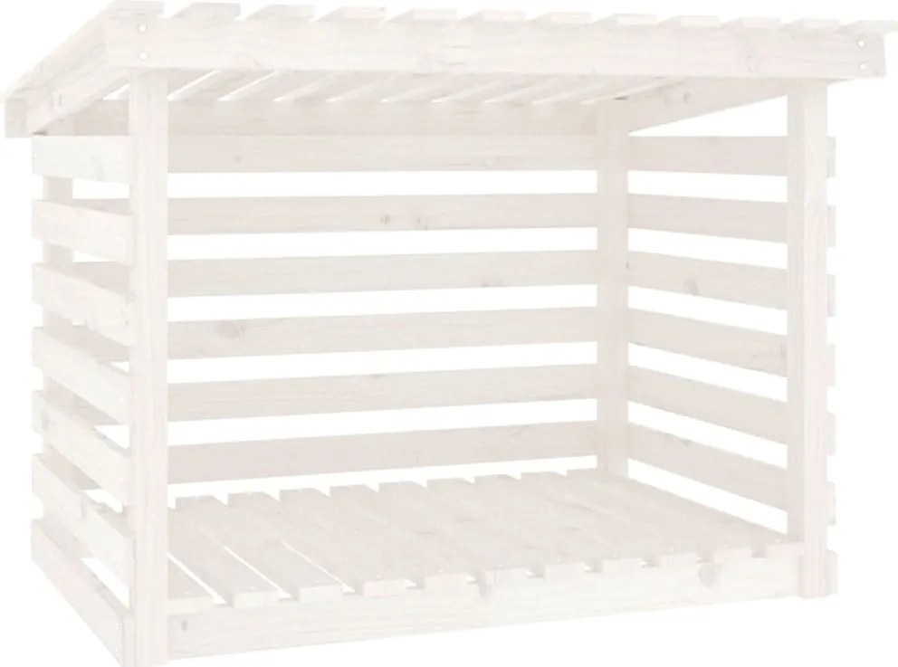 vidaXL Rastel pentru lemne de foc, alb, 108x73x79 cm, lemn masiv pin