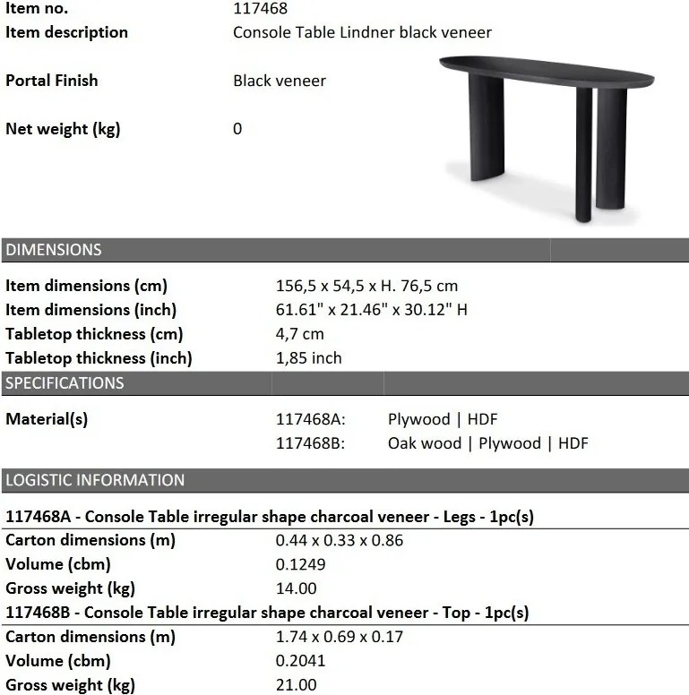 Consola moderna design LUX Lindner negru