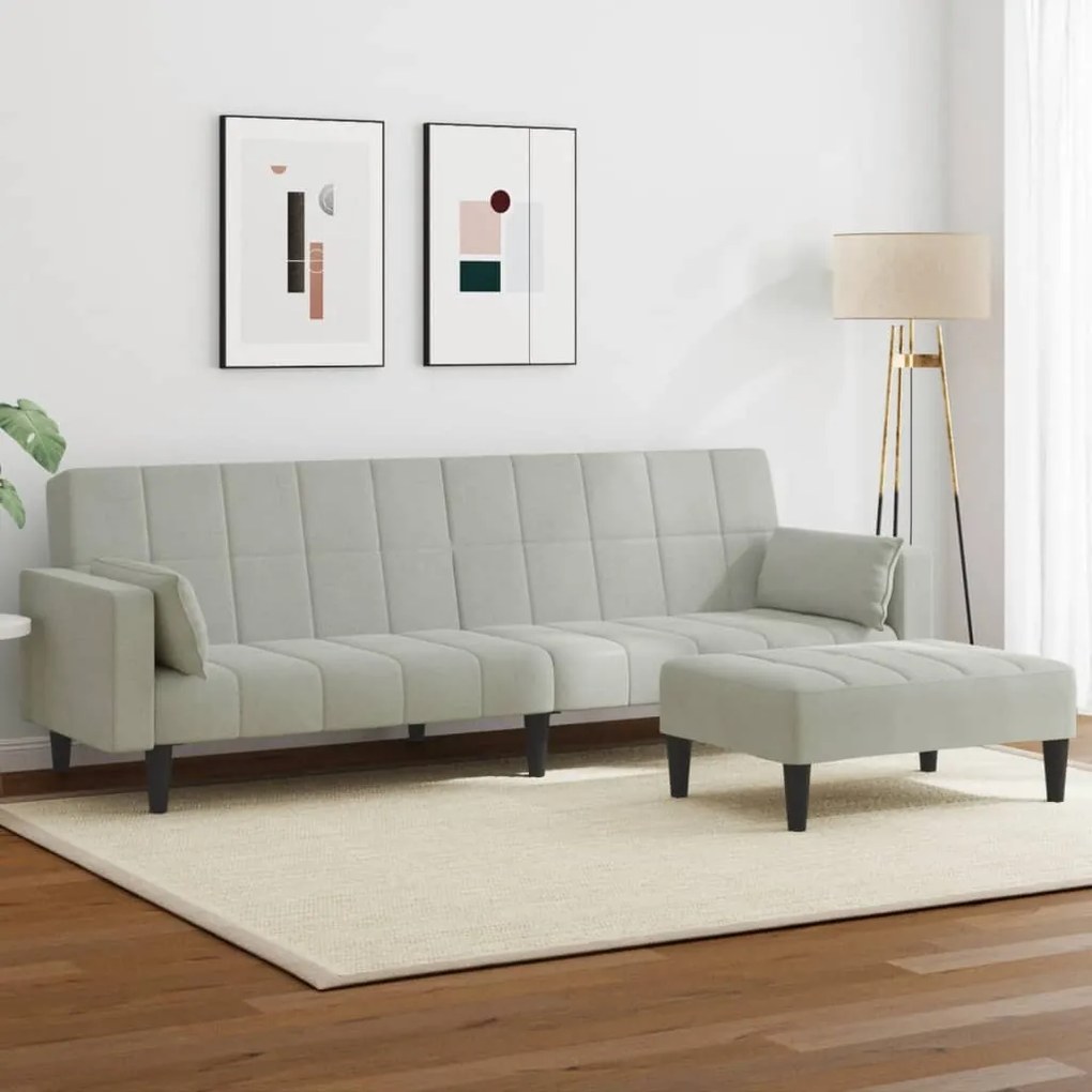vidaXL Canapea extensibilă cu taburet, 2 locuri, gri deschis, catifea