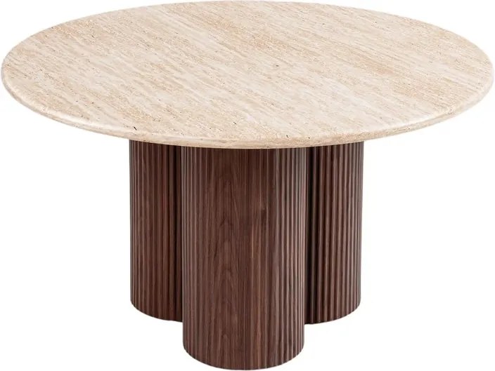 Măsuță de cafea rotundă Massia 80 cm pentru living - travertin / nuc