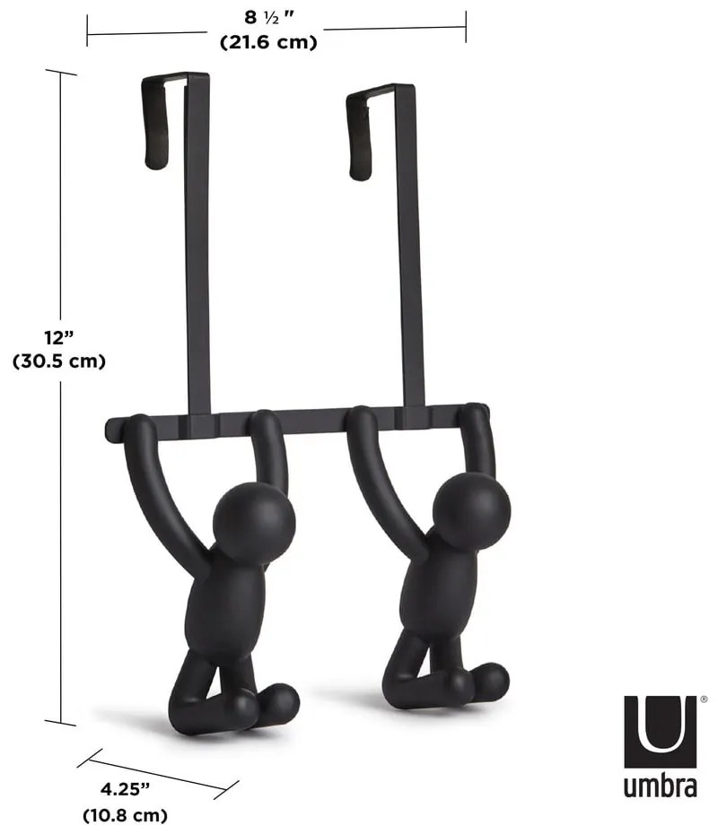 Cuier de ușă negru din plastic 22 cm Buddy – Umbra