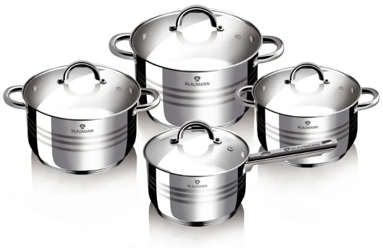 Set oale inox cu capac. 8 piese Jumbo Gourmet Line Blaumann BL 3115