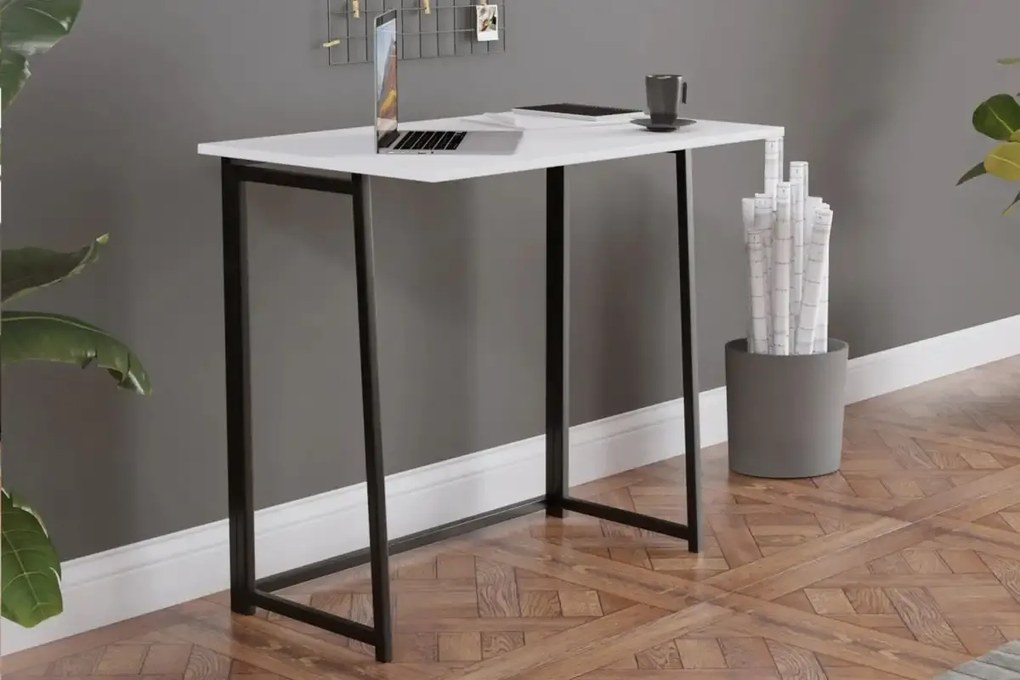 Birou pliabil cu cadru metalic Util Homs 80 x 50 x 75 cm,Alb-negru