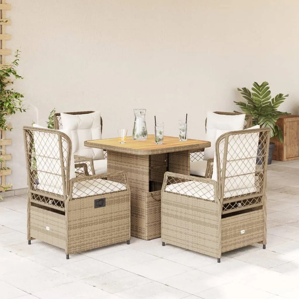 vidaXL Set mobilier de grădină cu perne, 5 piese, bej, poliratan