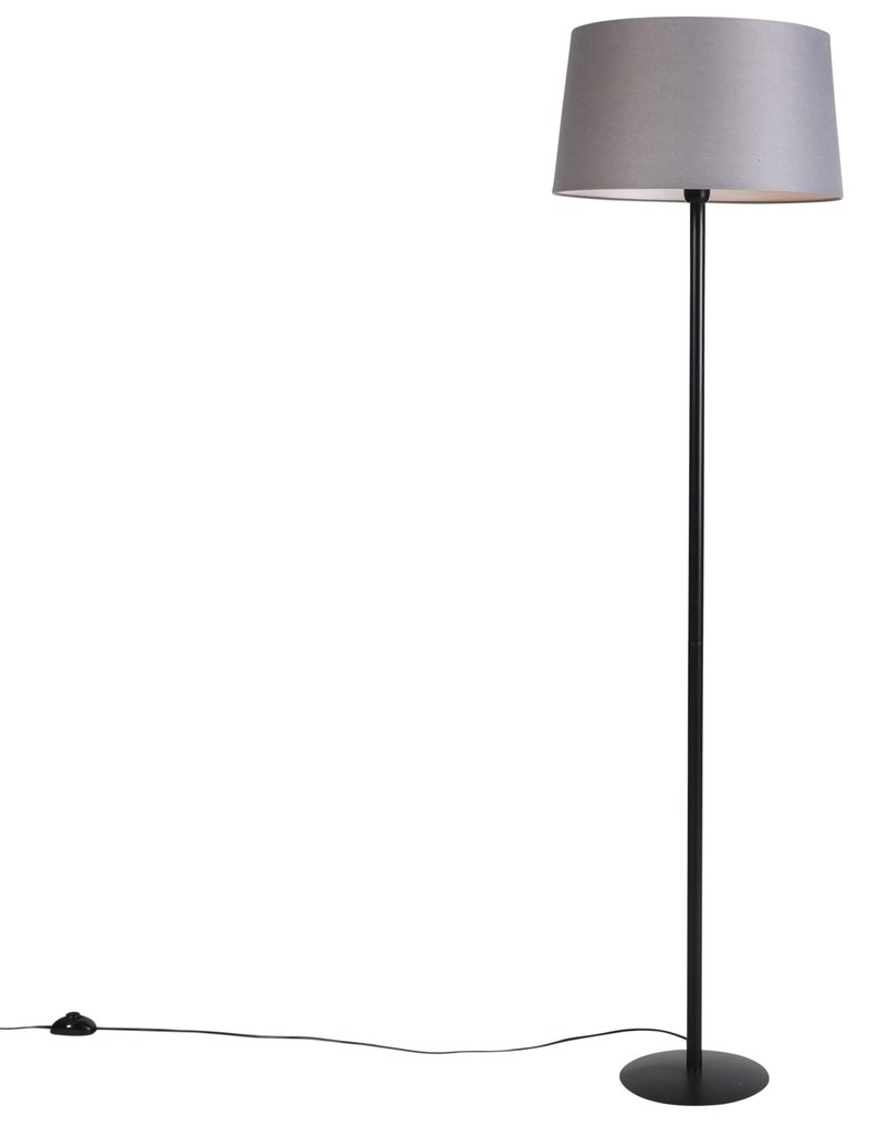 Lampă de podea neagră cu abajur din in gri închis 45 cm - Simplo