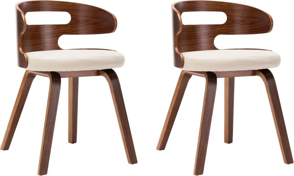 vidaXL Scaune de bucătărie, 2 buc, crem, lemn curbat & piele ecologică