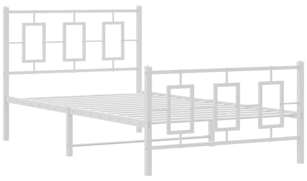 374302 vidaXL Cadru de pat metalic cu tăblie de cap/picioare, alb, 100x190 cm
