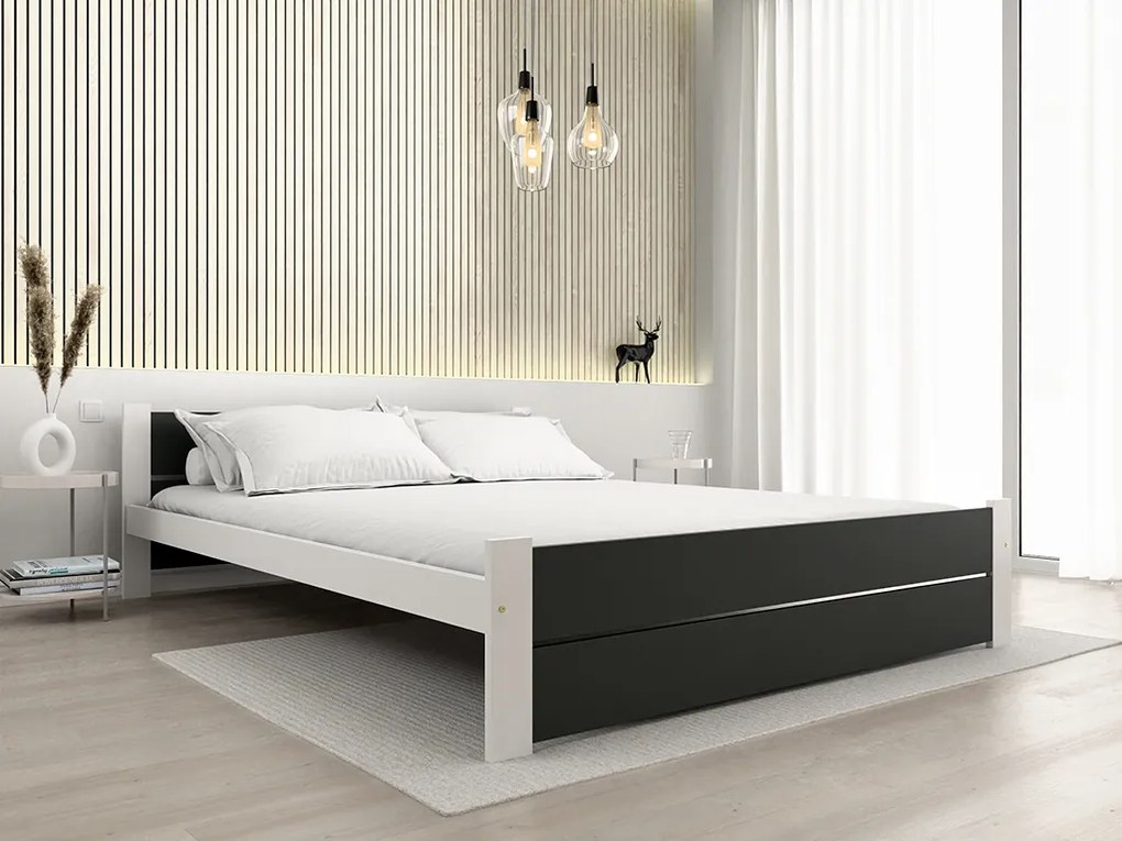 Pat dublu IKAROS DOUBLE 180 x 200 cm, antracit/alb Saltele: Cu saltele Sommera 18 cm, Somiera pat: Cu lamele drepte