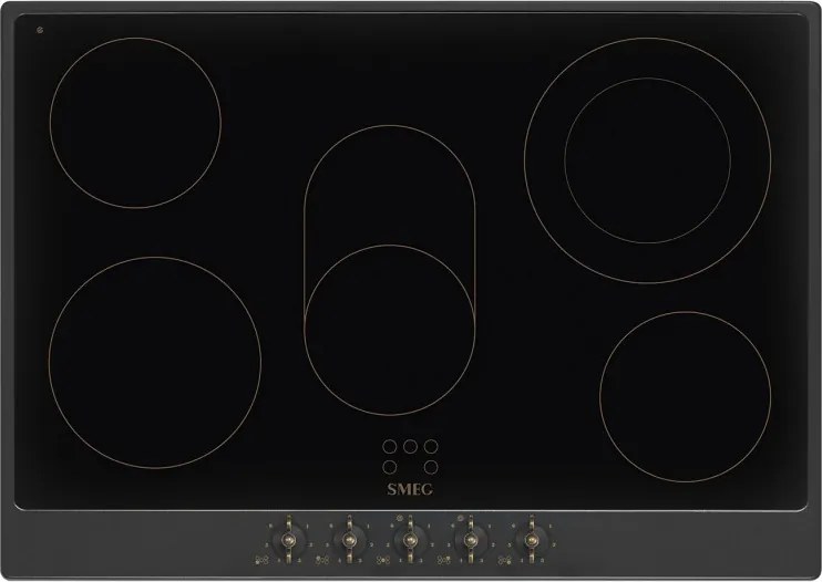 Plita vitroceramica incorporabila Smeg P875AO, 8600 W, 6 trepte, 5 zone, Oprire automata in caz de supraincalzire, Indicator de caldura reziduala, Antracit