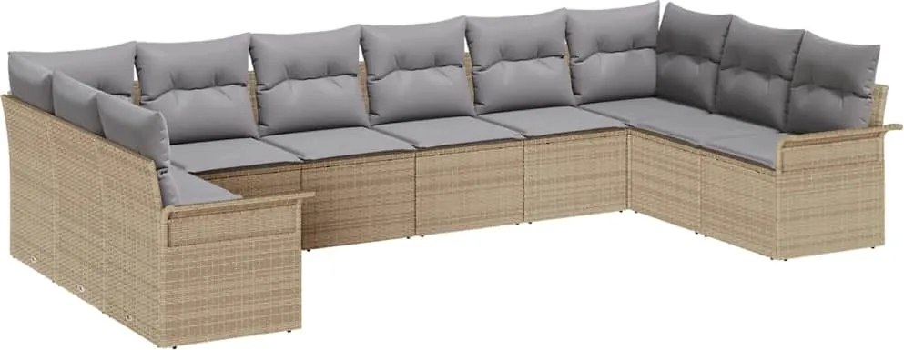 vidaXL Set de canapele pentru grădină cu pernă 10 pcs Bej poliratan