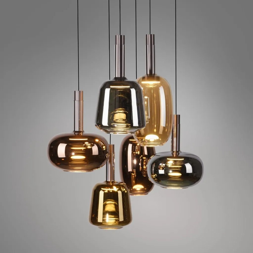 Lustra cu 6 pendule LED, inaltime reglabila, sticla, multicolor, IRIDES