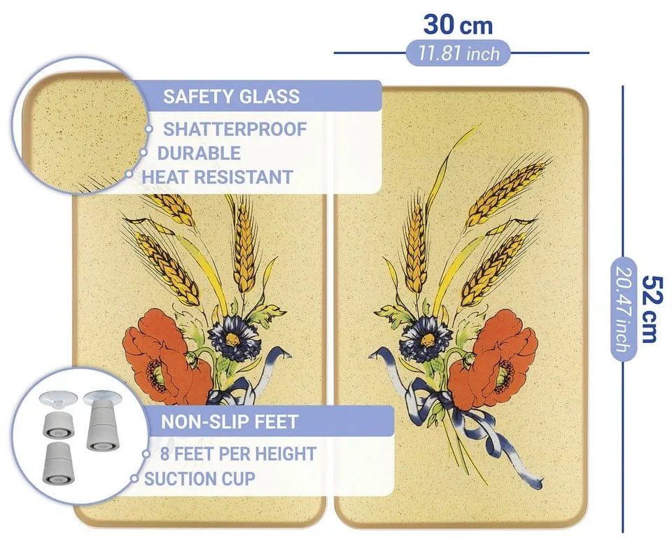 Protecții de aragaz 2 buc. din sticlă temperată 52x30 cm Corn-Flowers - Maximex