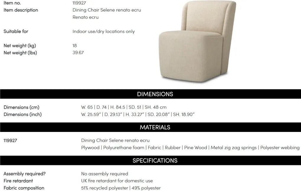 Scaun design LUX Selene, Renato ecru