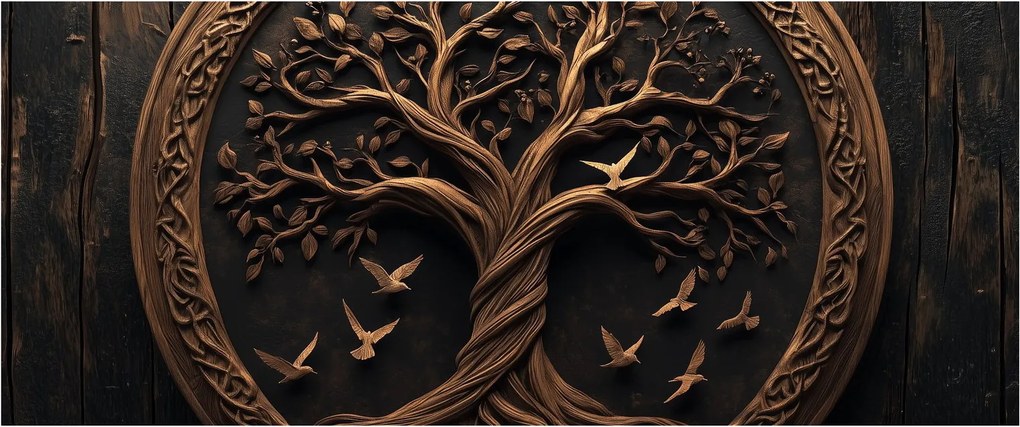 Tablou – Arborele vieții din lemn (120x50 cm)