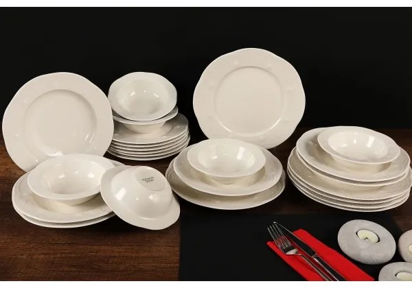 Set de masă 24 piese alb/porțelan