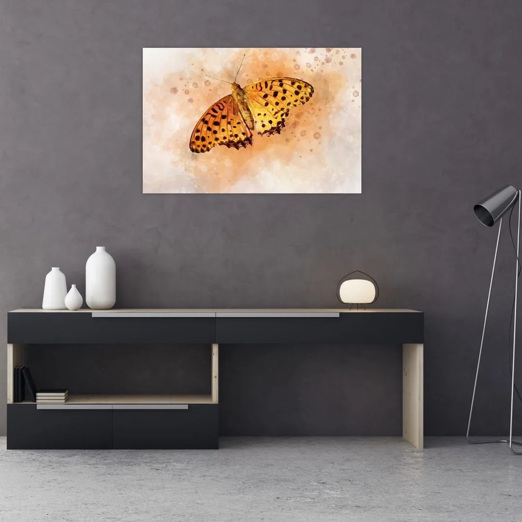 Tablou - Fluture portocaliu, aquarelă (90x60 cm)