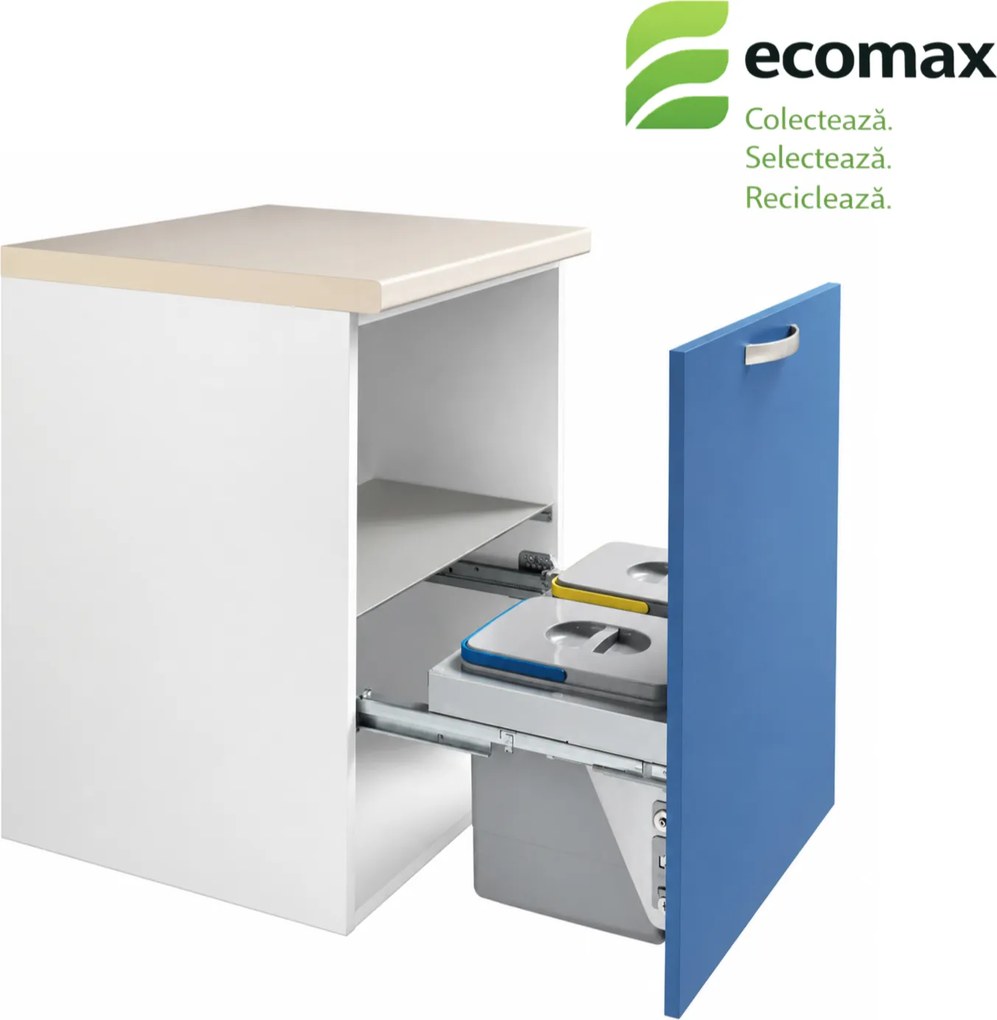 Cos gunoi incorporabil Unika 60 Ecomax, cu extragere automata, colectare selectiva, gri, 2 x 15 l H:335 mm; L:560-568 mm; A:450 mm, Plastic metal, 600