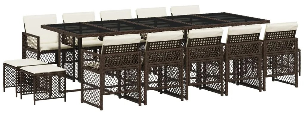 3210813 vidaXL Set mobilier de grădină cu perne, 15 piese, maro, poliratan