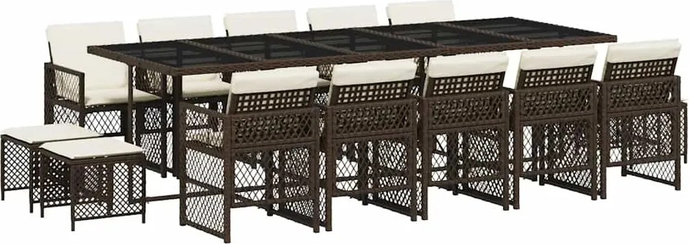 vidaXL Set mobilier de grădină cu perne, 15 piese, maro, poliratan