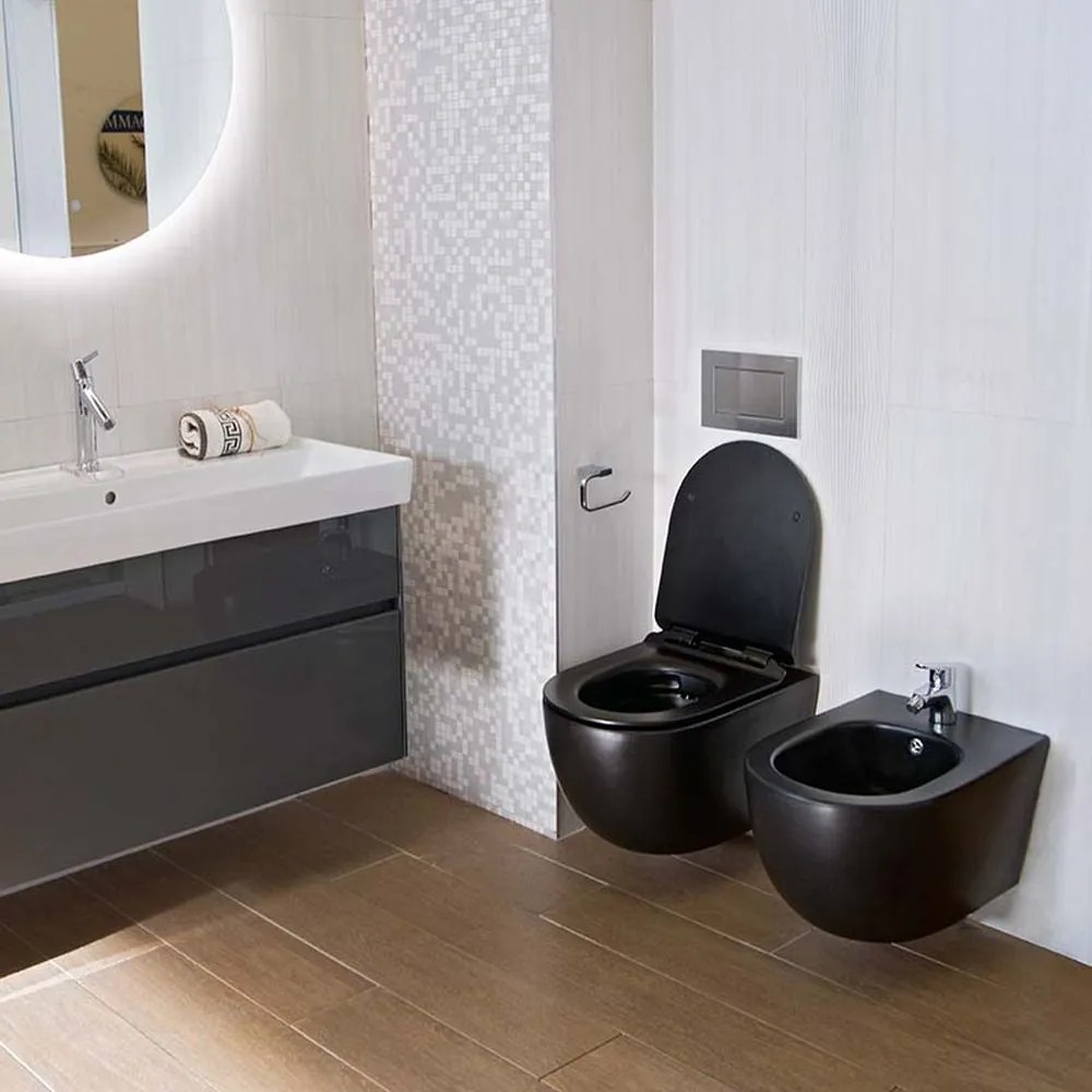 Bideu suspendat negru mat Fluminia, Minerva Negru