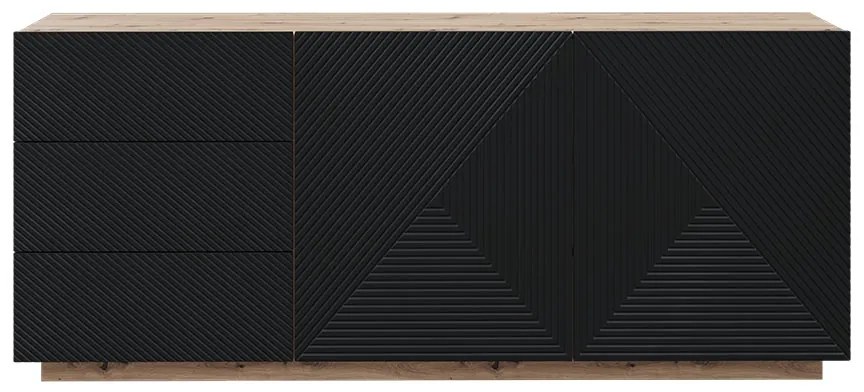 Comodă cu sertare Asha 167 cm cu 2 uși - artisan / negru mat