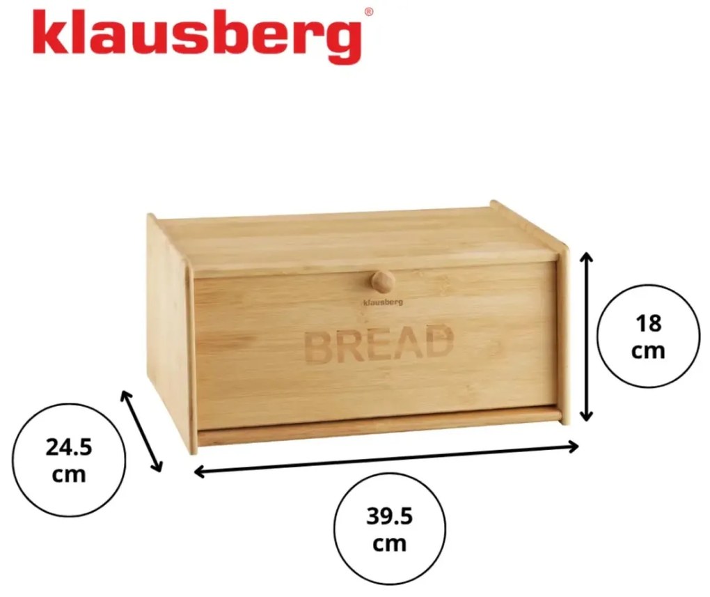 Cutie pentru pâine din bambus, 39.5×24.5×18 cm, Klausberg KB-7933
