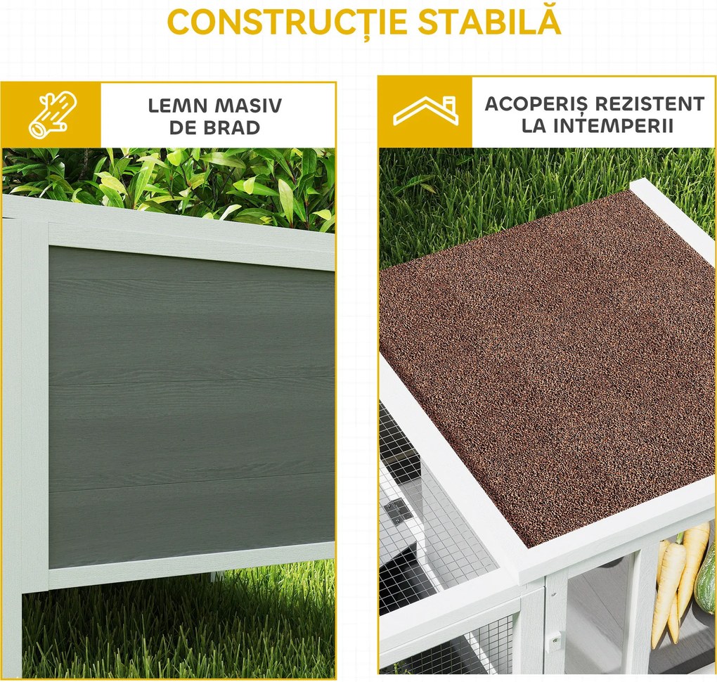 PawHut Conigliera de Exterior cu Casă, Zonă de Alergare și Tavă, Cușcă pentru Iepuri din Lemn de Brad, Metal, PET și Acoperiș din Bitum, 105 x 57.5 x 51.5 cm, Multicolor | Aosom Romania