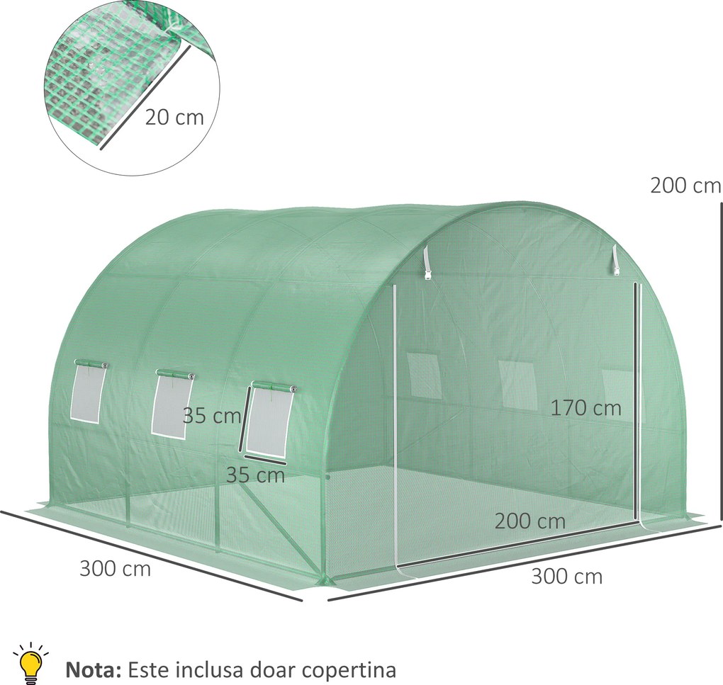 Outsunny Prelata Sera 6×3×2 m – Cu 12 Ferestre, Usa Rulanta si Margini | Aosom Romania