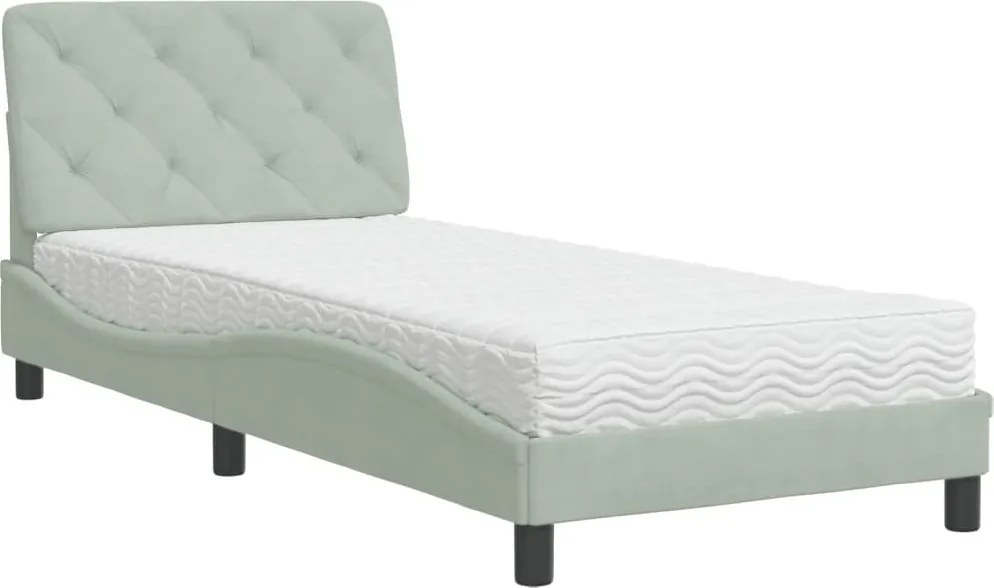 vidaXL Pat cu saltea, gri deschis, 90x200 cm, catifea