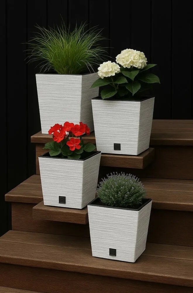 Ghiveci de flori FURU SQUARE LOW ECO WOOD cuinserție m 24 cm, alb ECO