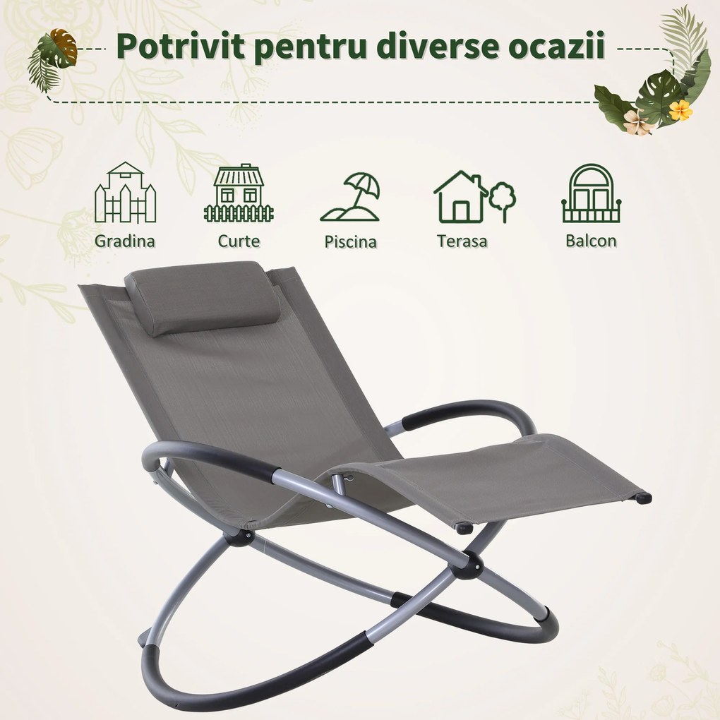 Outsunny Scaun Balansoar Zero-Gravity din Textilen, Design Ergonomic, Confort Superior, Gri, 154x80x84cm | Aosom Romania