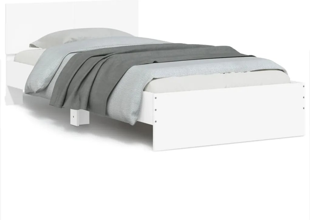 vidaXL Cadru de pat cu tăblie, alb, 100x200 cm, lemn prelucrat