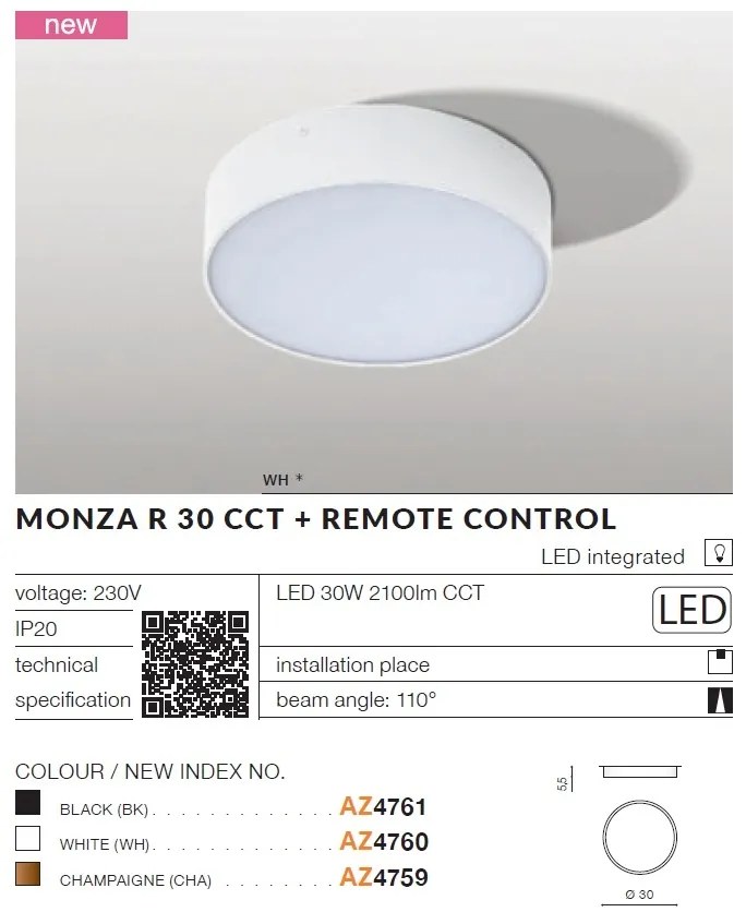 Plafoniera LED cu telecomanda MONZA R 30 CCT WH