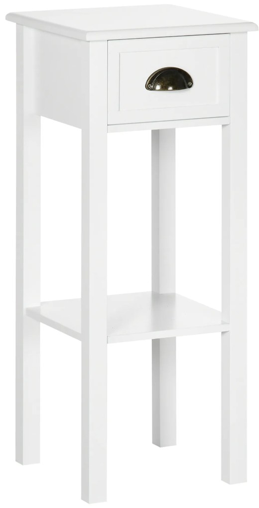 HOMCOM Masă Auxiliară Mesită de Noapte cu Sertar și Raft de Depozitare Stil Modern pentru Sufragerie Dormitor 30x30x75 cm Alb | Aosom Romania