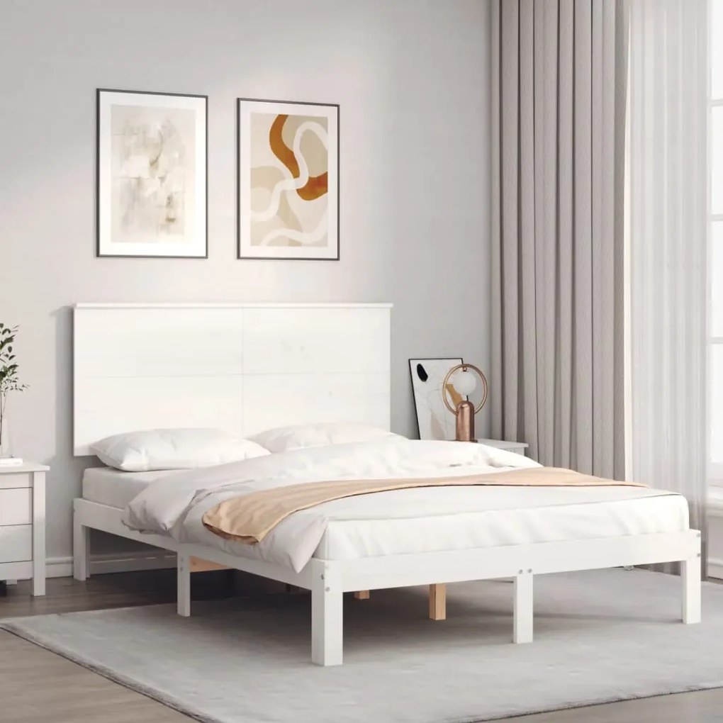 vidaXL Cadru de pat fără saltea, alb, 120x200 cm, lemn masiv pin