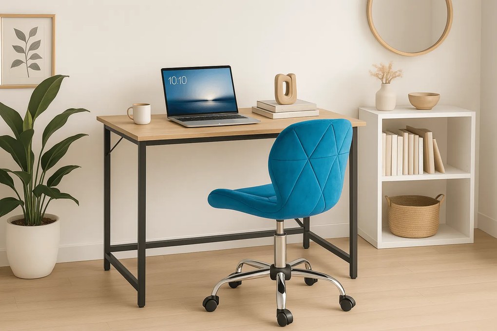 Set pentru birou masa de birou TAYLOR 80x50 cm stejar sonoma + scaun de birou AVOLA VELVET albastru regal