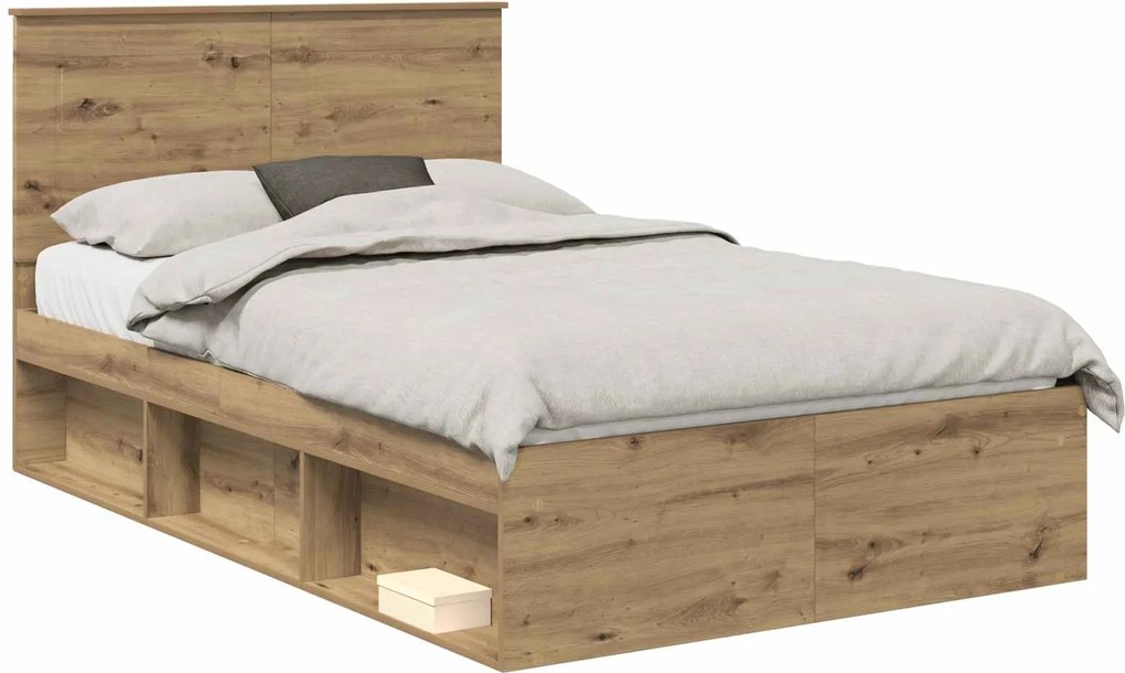 vidaXL Cadru de pat Stejar artizanal 120 x 190 cm Lemn de pin masiv