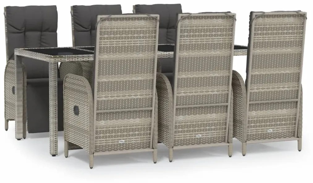 3185033 vidaXL Set mobilier de grădină cu perne, 7 piese, gri, poliratan