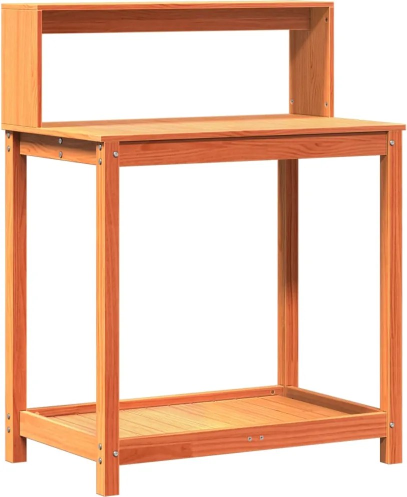 vidaXL Masă plantare cu rafturi maro 82,5x50x109,5 cm lemn masiv pin