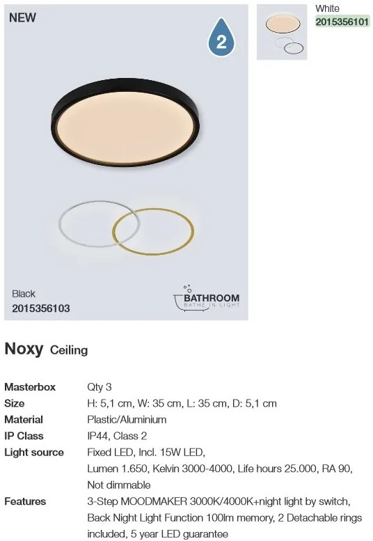 Plafoniera LED design minimalist IP44 Noxy 3000-4000K 2015356103 NL