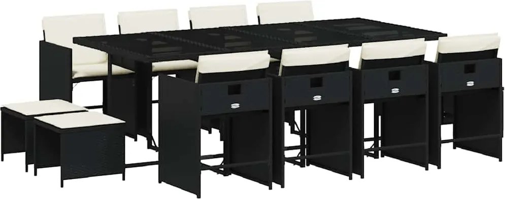 vidaXL Set mobilier de grădină cu perne, 13 piese, negru, poliratan