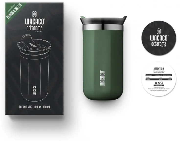 Cana termos Wacaco Octaroma Lungo Pomona Green, 300ml, Izolata in vid, Pereti dubli, Fara BPA, Verde