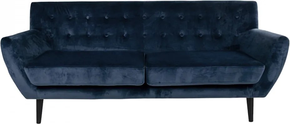 Canapea albastra din catifea si lemn de fag pentru 3 persoane Monte House Nordic