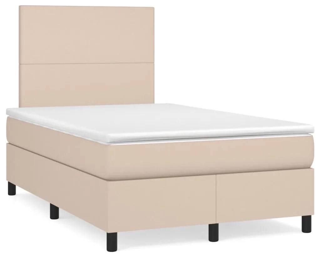 vidaXL Pat cu arcuri, cu saltea și LED cappuccino 120x190 cm piele eco