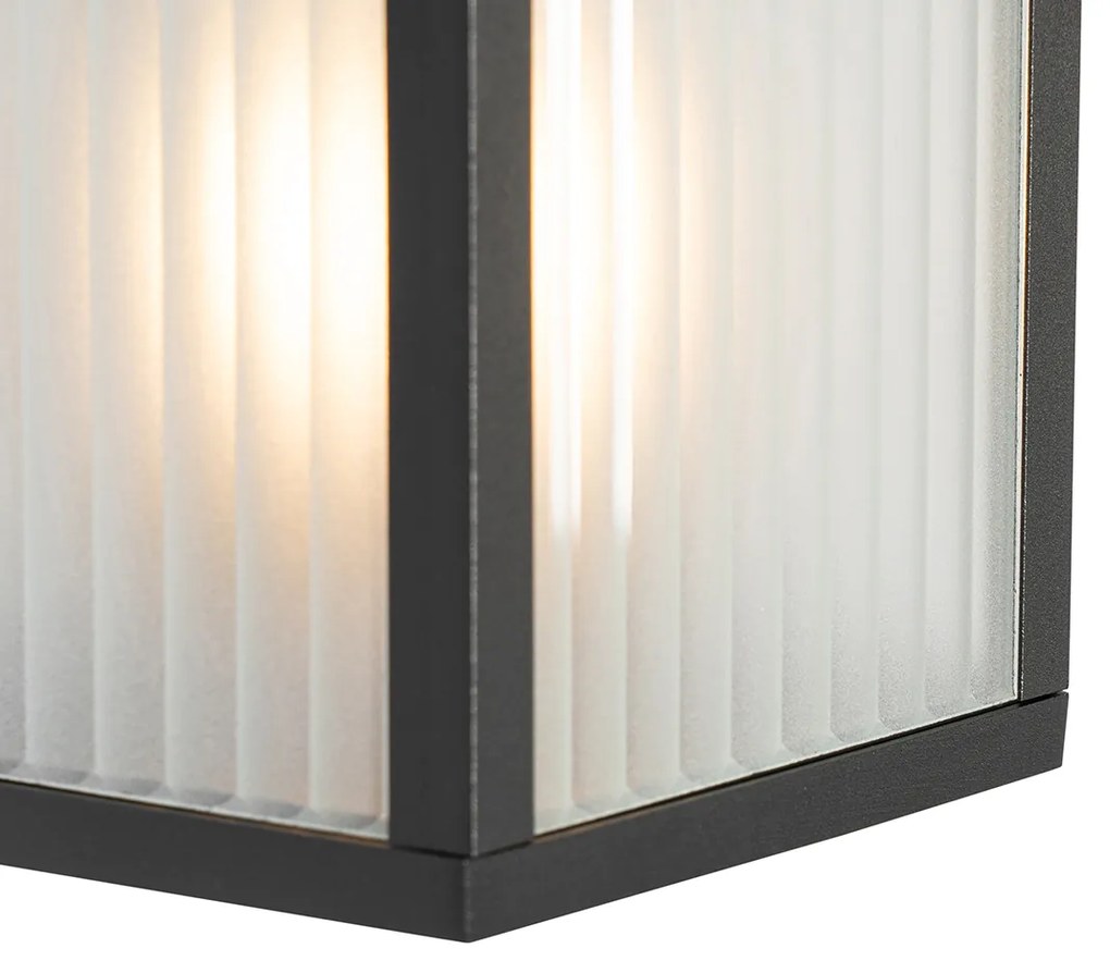 Felinar inteligent de perete pentru exterior negru cu sticlă canelată, inclusiv WiFi A60 - Charlois