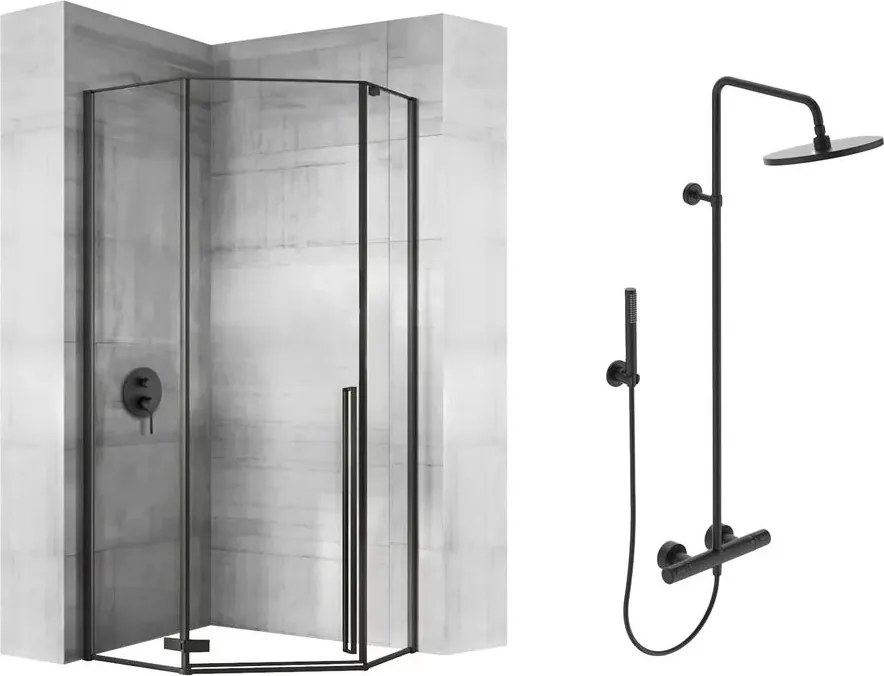 Pachet cabina de dus Rea Diamond negru 90x90 si coloana de dus Ideal Standard IdealRain negru